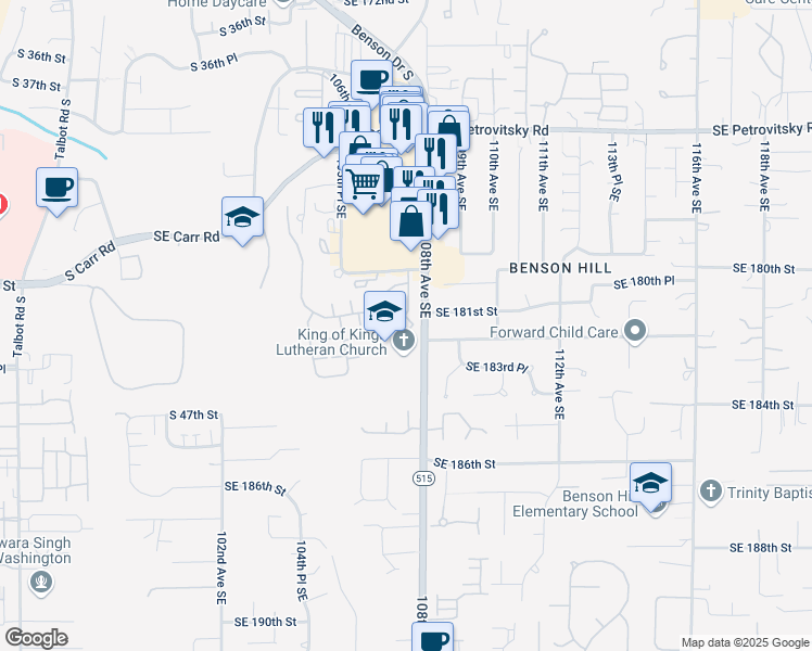 map of restaurants, bars, coffee shops, grocery stores, and more near in Renton