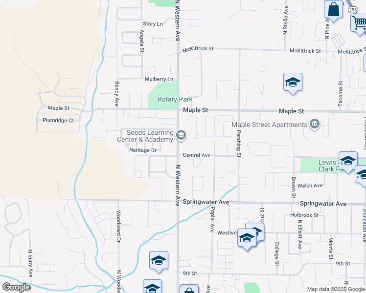 map of restaurants, bars, coffee shops, grocery stores, and more near 1801 Heritage Haven in Wenatchee