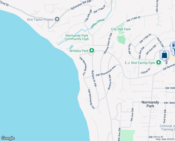 map of restaurants, bars, coffee shops, grocery stores, and more near 17956 Normandy Terrace Southwest in Normandy Park