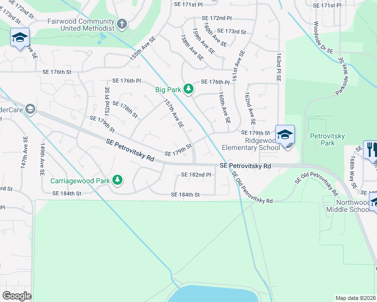 map of restaurants, bars, coffee shops, grocery stores, and more near 15803 Southeast 179th Street in Renton