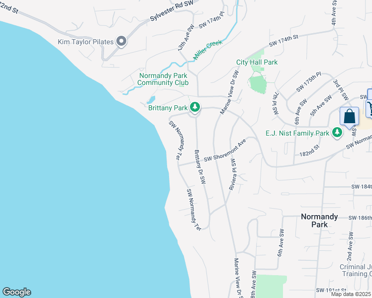 map of restaurants, bars, coffee shops, grocery stores, and more near 17956 Normandy Terrace Southwest in Normandy Park