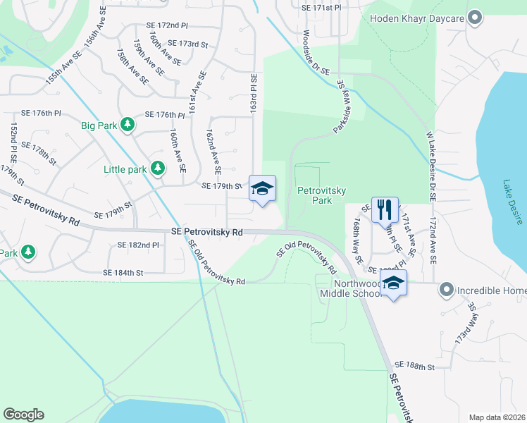 map of restaurants, bars, coffee shops, grocery stores, and more near 18030 162nd Place Southeast in Renton