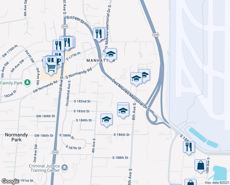 map of restaurants, bars, coffee shops, grocery stores, and more near in Burien
