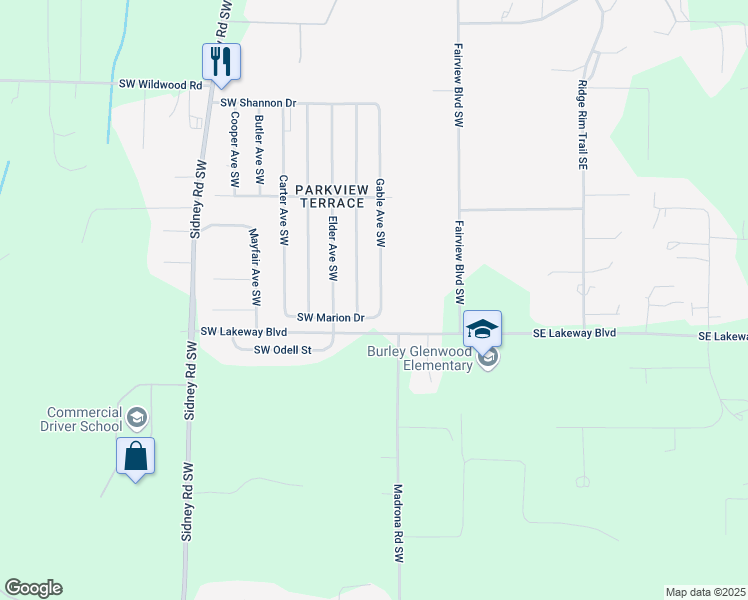 map of restaurants, bars, coffee shops, grocery stores, and more near 11908 Gable Avenue Southwest in Port Orchard