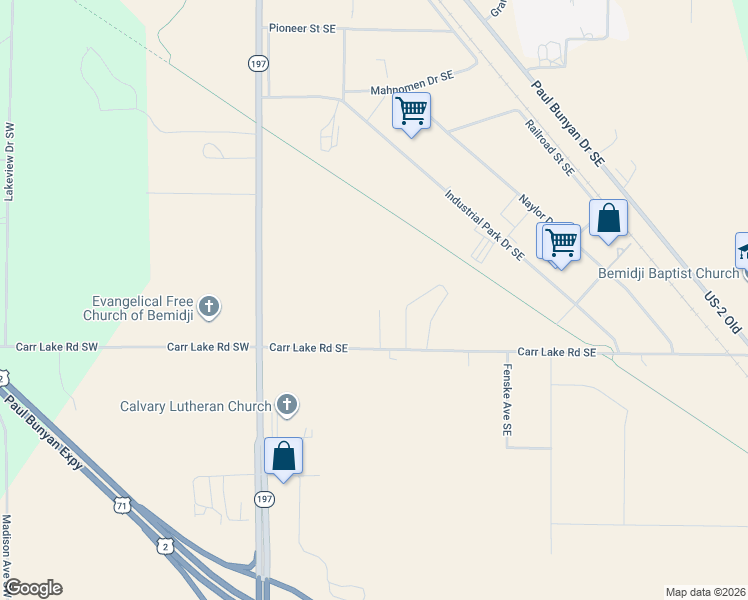 map of restaurants, bars, coffee shops, grocery stores, and more near 515 Carr Lake Road Southeast in Bemidji