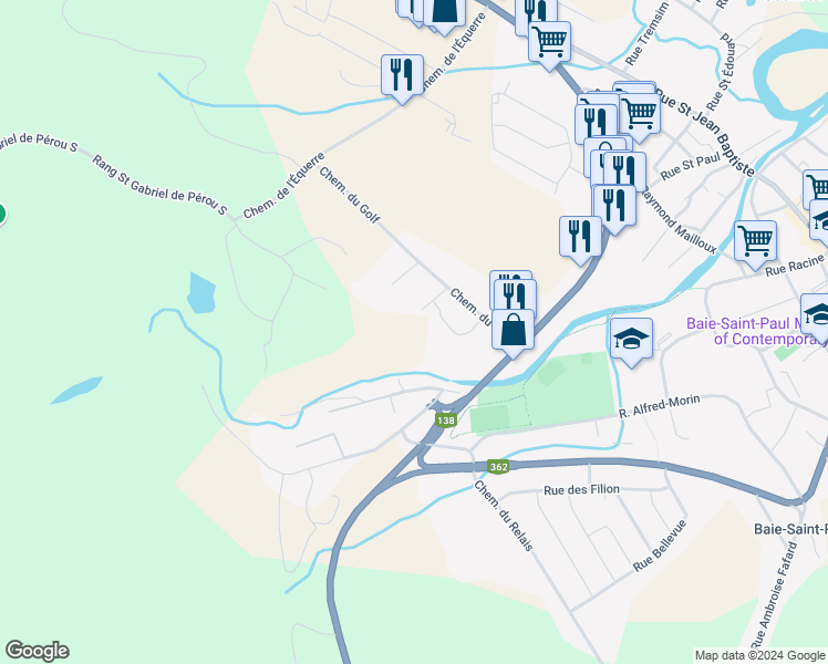 map of restaurants, bars, coffee shops, grocery stores, and more near 37 Chemin du Golf in Baie-Saint-Paul