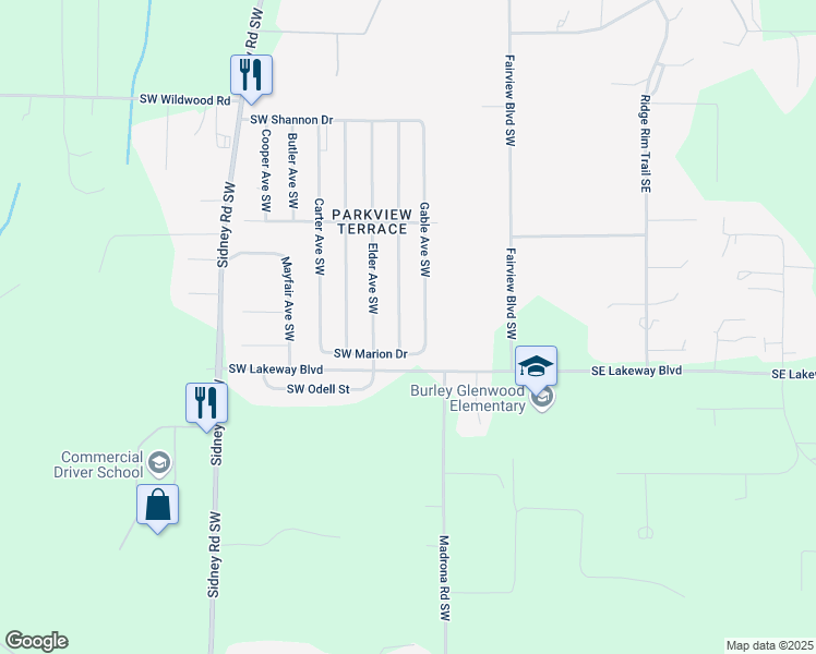 map of restaurants, bars, coffee shops, grocery stores, and more near 11908 Gable Avenue Southwest in Port Orchard
