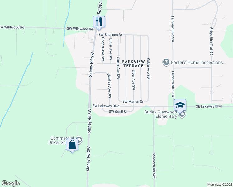 map of restaurants, bars, coffee shops, grocery stores, and more near 11850 Carter Avenue Southwest in Port Orchard