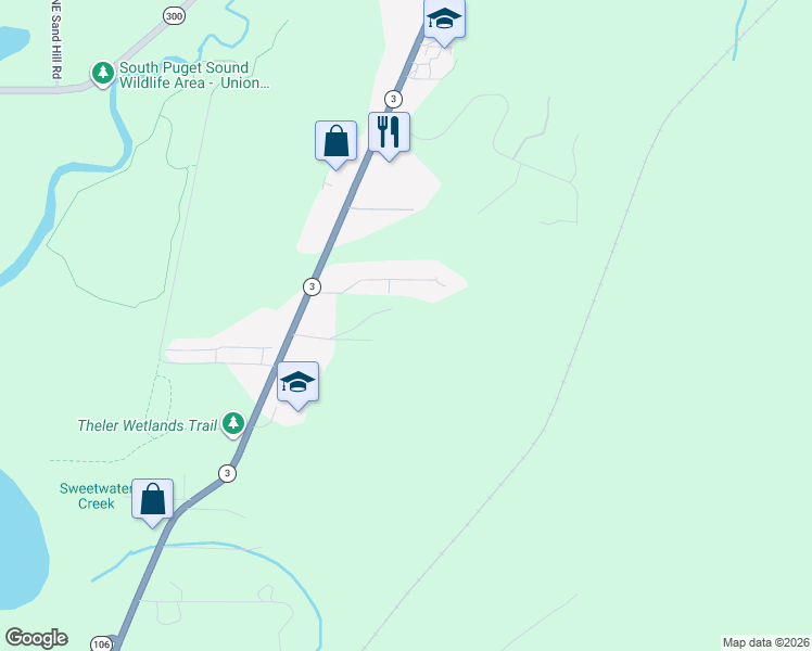 map of restaurants, bars, coffee shops, grocery stores, and more near 201 Northeast West J Way in Belfair