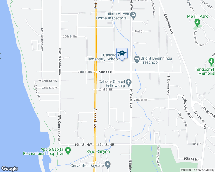 map of restaurants, bars, coffee shops, grocery stores, and more near 2202 North Ashland Avenue in East Wenatchee