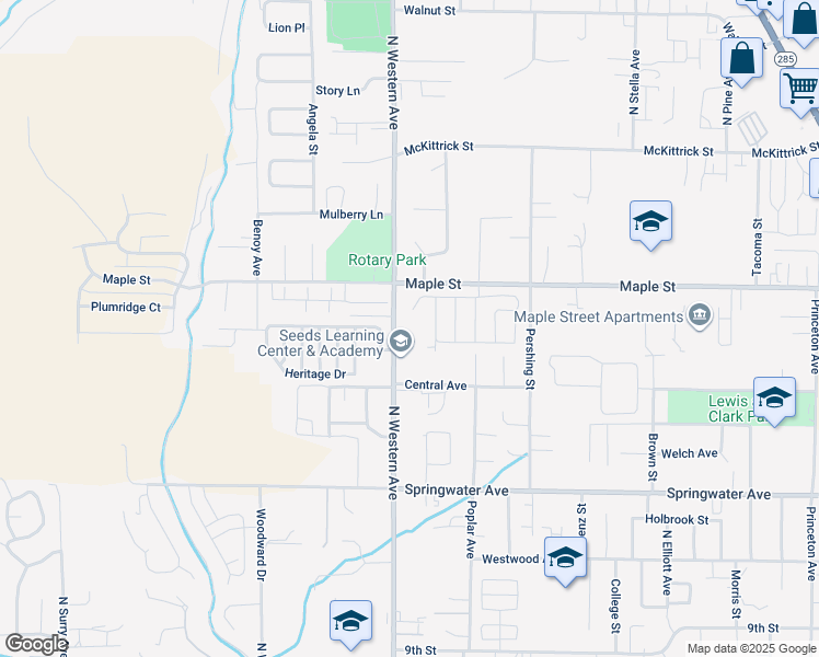 map of restaurants, bars, coffee shops, grocery stores, and more near 1715 Clark Drive in Wenatchee