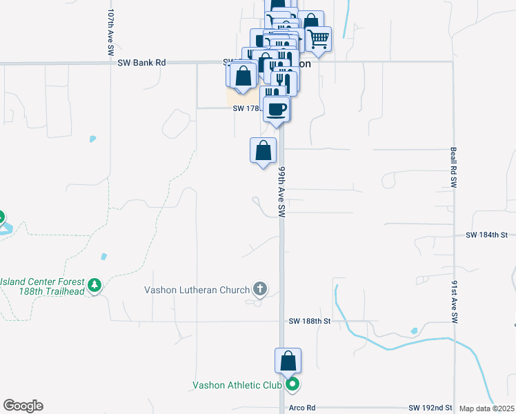 map of restaurants, bars, coffee shops, grocery stores, and more near in Vashon
