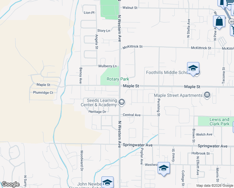map of restaurants, bars, coffee shops, grocery stores, and more near 1310 North Western Avenue in Wenatchee