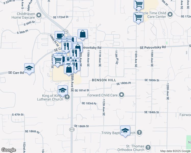 map of restaurants, bars, coffee shops, grocery stores, and more near 17932 110th Place Southeast in Renton