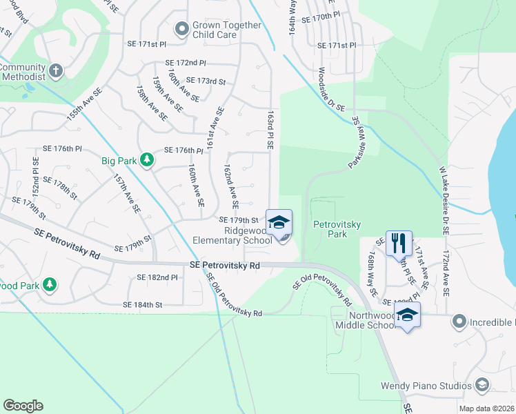 map of restaurants, bars, coffee shops, grocery stores, and more near 16219 Southeast 178th Place in Renton
