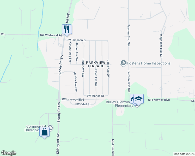 map of restaurants, bars, coffee shops, grocery stores, and more near 11707 Elder Avenue Southwest in Port Orchard