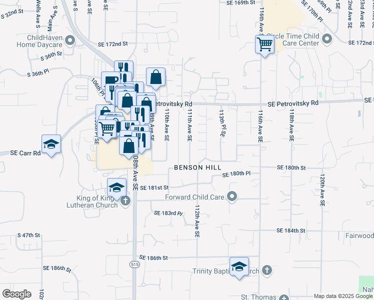 map of restaurants, bars, coffee shops, grocery stores, and more near 17932 110th Place Southeast in Renton