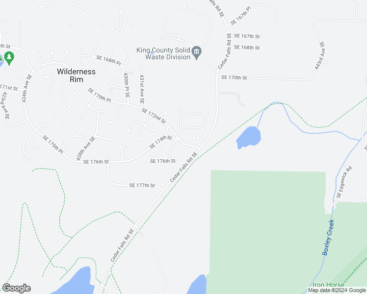 map of restaurants, bars, coffee shops, grocery stores, and more near 43413 Southeast 174th Street in North Bend