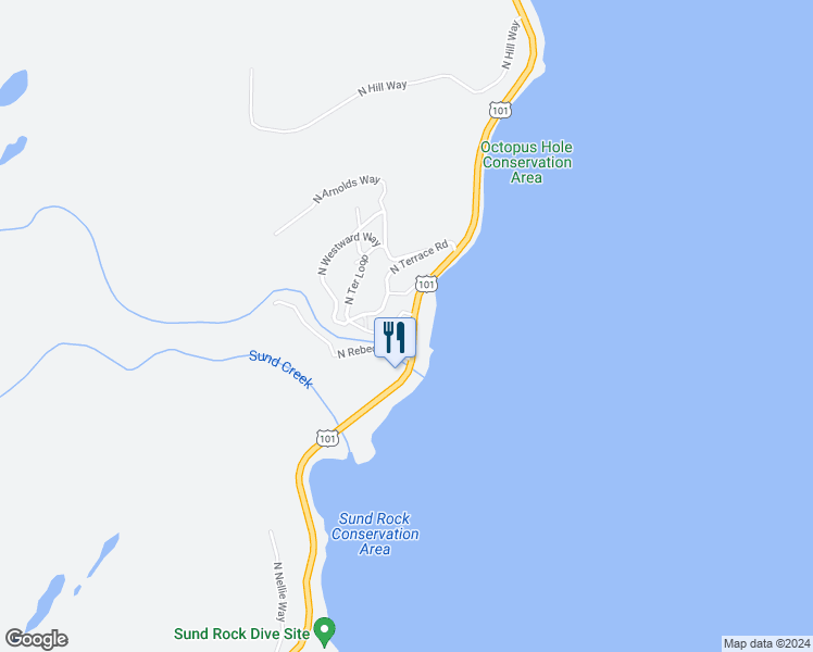 map of restaurants, bars, coffee shops, grocery stores, and more near 27171 U.S. 101 in Hoodsport