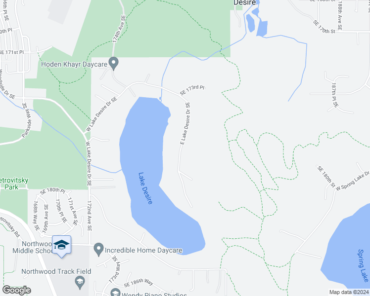 map of restaurants, bars, coffee shops, grocery stores, and more near 17722 East Lake Desire Drive Southeast in Renton