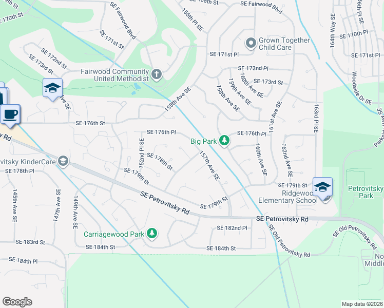 map of restaurants, bars, coffee shops, grocery stores, and more near 17645 157th Avenue Southeast in Renton