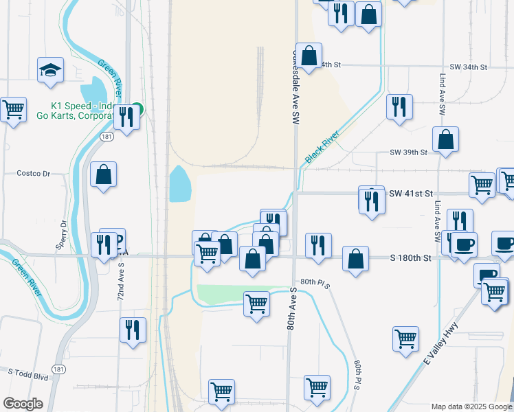 map of restaurants, bars, coffee shops, grocery stores, and more near 4101 Oakesdale Avenue Southwest in Renton