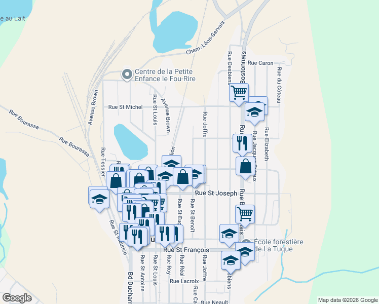 map of restaurants, bars, coffee shops, grocery stores, and more near 425 Rue Saint Benoît in La Tuque