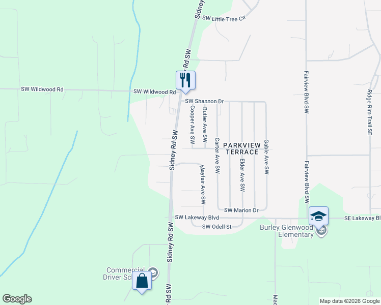 map of restaurants, bars, coffee shops, grocery stores, and more near 972 Southwest View Drive in Port Orchard