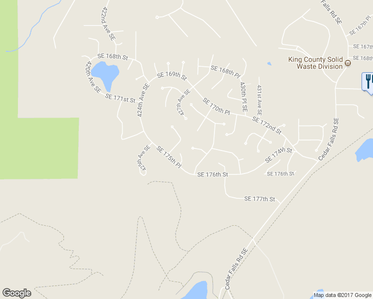 map of restaurants, bars, coffee shops, grocery stores, and more near 42749 Southeast 173rd Place in North Bend