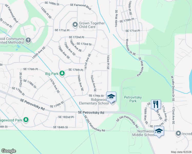 map of restaurants, bars, coffee shops, grocery stores, and more near 17702 162nd Avenue Southeast in Renton