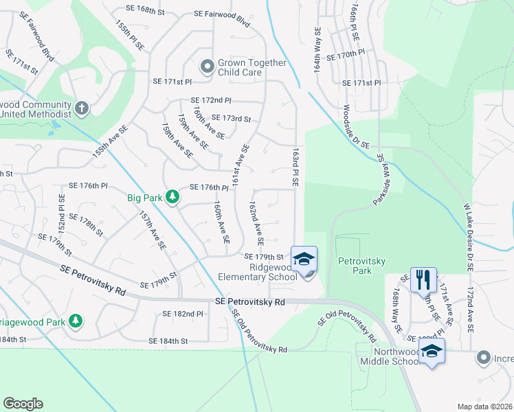 map of restaurants, bars, coffee shops, grocery stores, and more near 17702 162nd Avenue Southeast in Renton