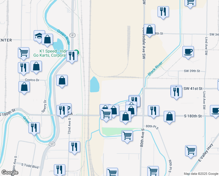 map of restaurants, bars, coffee shops, grocery stores, and more near 4051 Oakesdale Avenue Southwest in Renton
