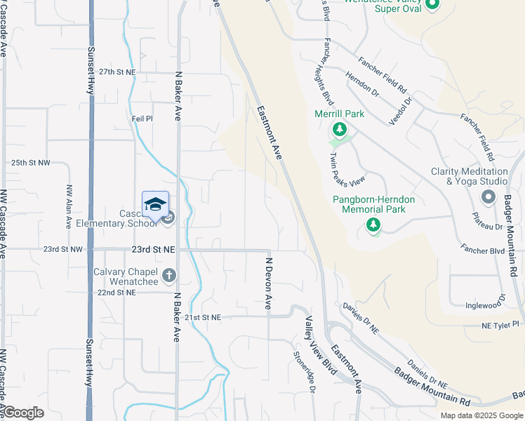 map of restaurants, bars, coffee shops, grocery stores, and more near 2360 Mountain View Drive in East Wenatchee
