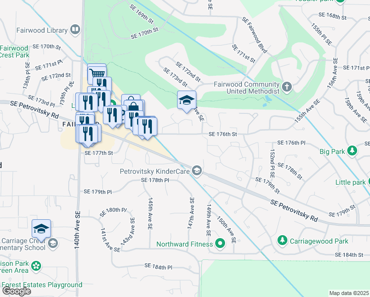 map of restaurants, bars, coffee shops, grocery stores, and more near 14700 Southeast Petrovitsky Road in Renton
