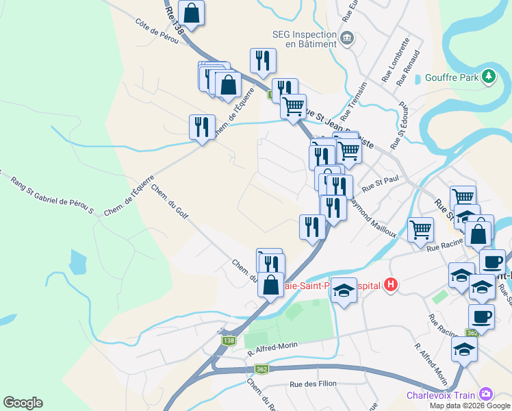 map of restaurants, bars, coffee shops, grocery stores, and more near 51 Rue des Bles in Baie-Saint-Paul