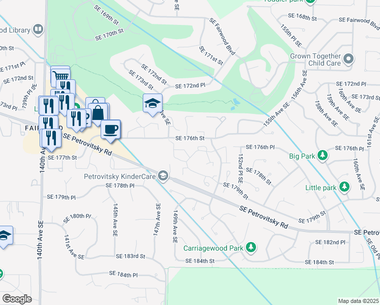 map of restaurants, bars, coffee shops, grocery stores, and more near 14903 Southeast 177th Place in Renton