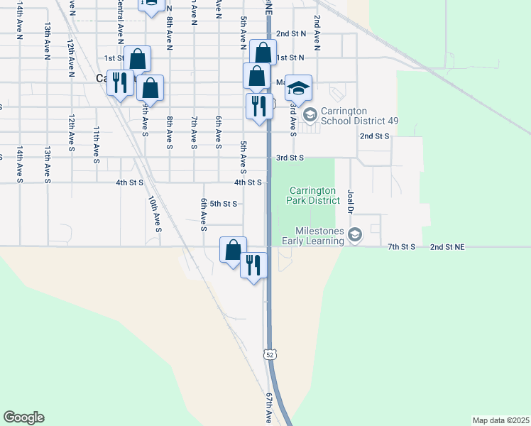 map of restaurants, bars, coffee shops, grocery stores, and more near 566-570 67th Ave NE in Carrington