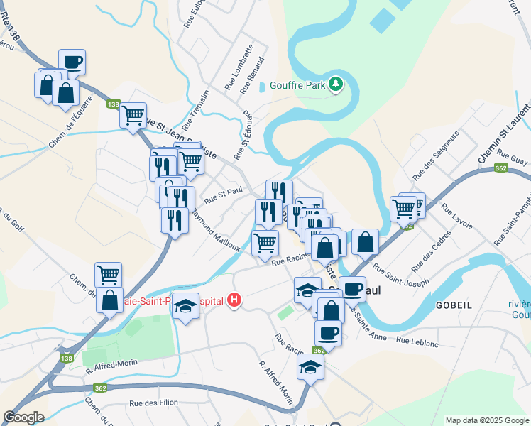 map of restaurants, bars, coffee shops, grocery stores, and more near in Baie-Saint-Paul