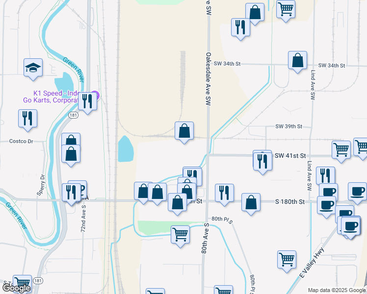 map of restaurants, bars, coffee shops, grocery stores, and more near 4001 Oakesdale Avenue Southwest in Renton