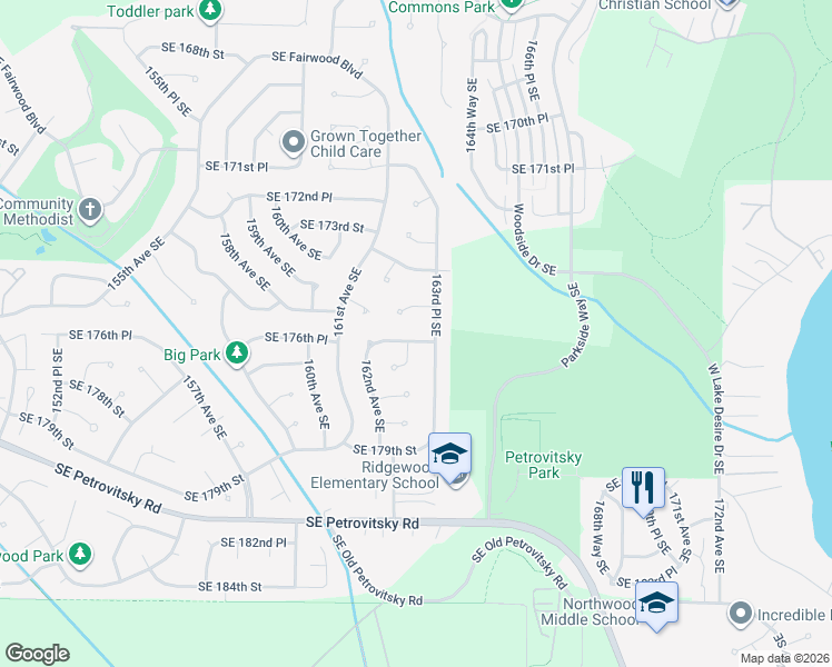 map of restaurants, bars, coffee shops, grocery stores, and more near 16213 Southeast 175th Place in Renton