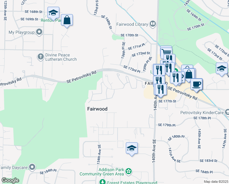 map of restaurants, bars, coffee shops, grocery stores, and more near 17777 134th Lane Southeast in Renton