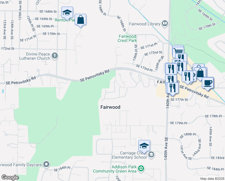 map of restaurants, bars, coffee shops, grocery stores, and more near 17625 134th Lane Southeast in Renton