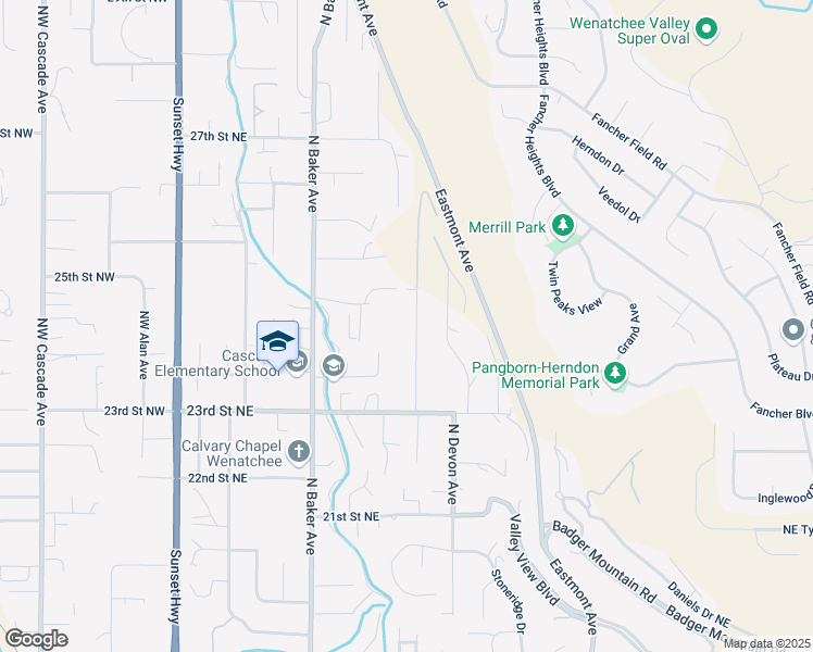 map of restaurants, bars, coffee shops, grocery stores, and more near 2406 Catalina Drive in East Wenatchee