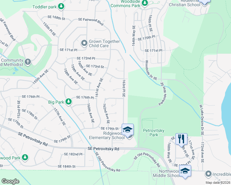 map of restaurants, bars, coffee shops, grocery stores, and more near 16213 Southeast 175th Place in Renton