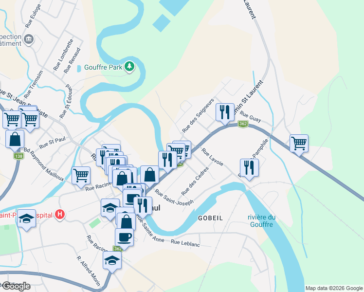 map of restaurants, bars, coffee shops, grocery stores, and more near 12 Rue de l'Islet in Baie-Saint-Paul