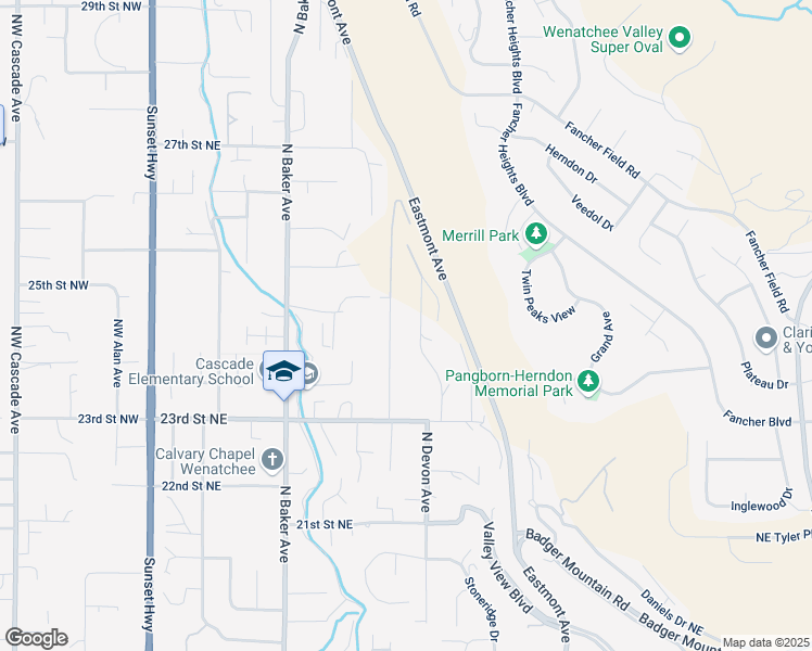 map of restaurants, bars, coffee shops, grocery stores, and more near 2406 Catalina Drive in East Wenatchee