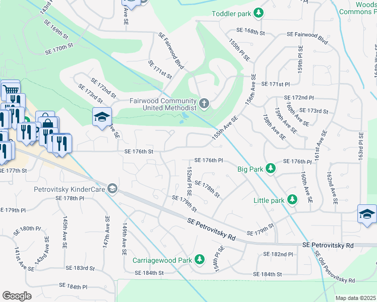 map of restaurants, bars, coffee shops, grocery stores, and more near 15217 Southeast 176th Street in Renton