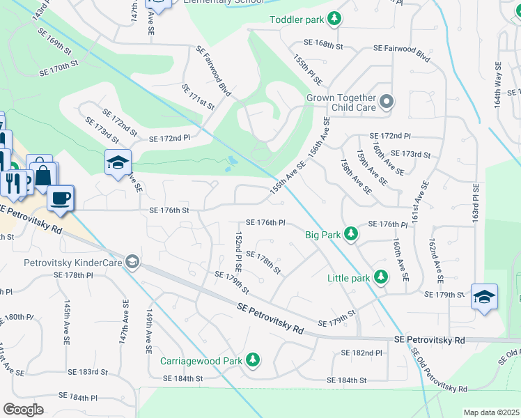 map of restaurants, bars, coffee shops, grocery stores, and more near 15413 Southeast 176th Street in Renton