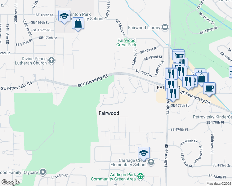 map of restaurants, bars, coffee shops, grocery stores, and more near 17652 134th Lane Southeast in Renton