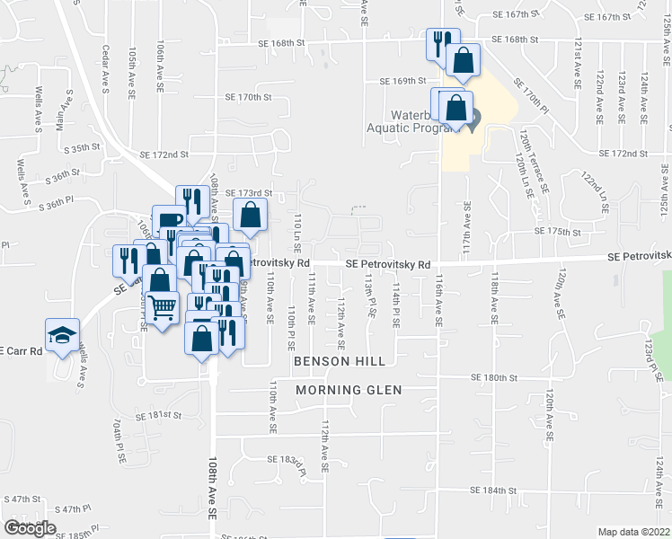 map of restaurants, bars, coffee shops, grocery stores, and more near 17655 112th Avenue Southeast in Renton